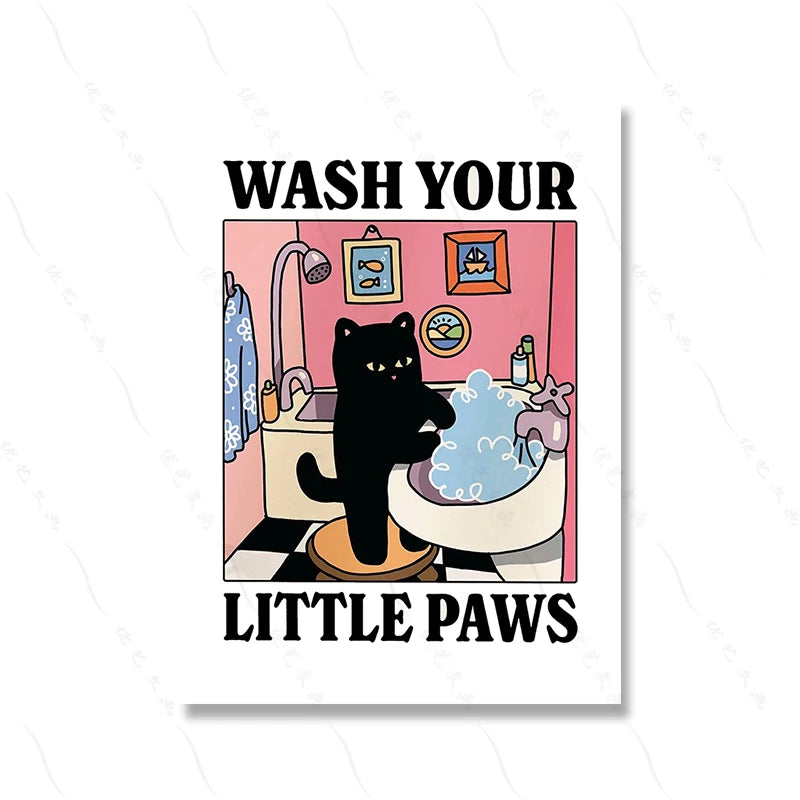 Cute & Adorable Wash Your Paws Kitty Wall Art Poster Decor for Living Room (Home)