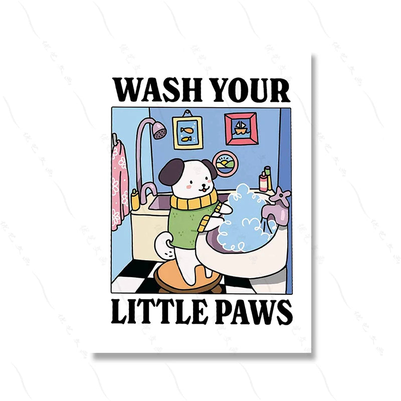 Cute & Adorable Wash Your Paws Kitty Wall Art Poster Decor for Living Room (Home)