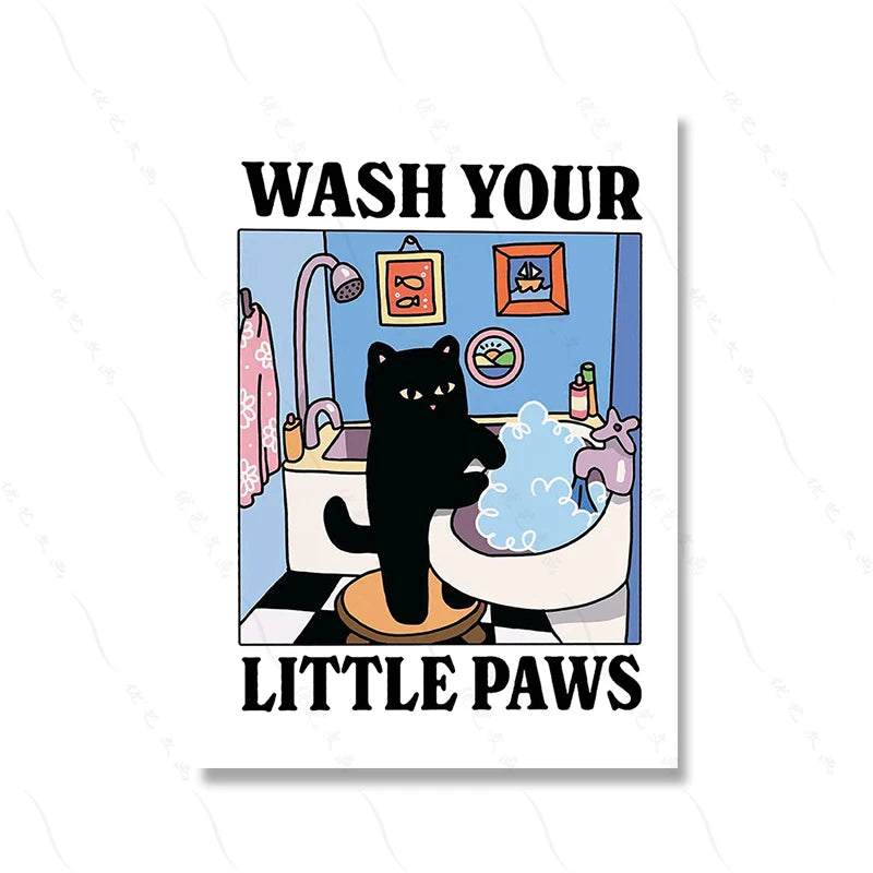 Cute & Adorable Wash Your Paws Kitty Wall Art Poster Decor for Living Room (Home)