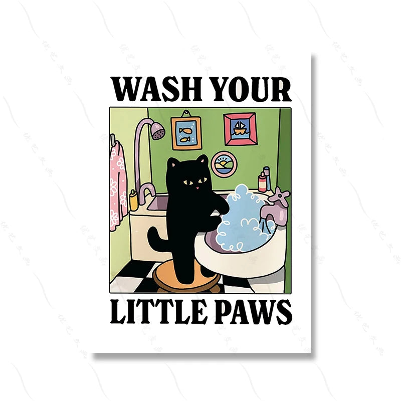 Cute & Adorable Wash Your Paws Kitty Wall Art Poster Decor for Living Room (Home)
