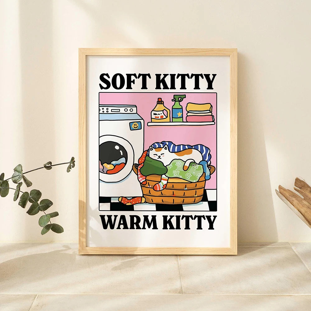 Cute & Adorable Wash Your Paws Kitty Wall Art Poster Decor for Living Room (Home)