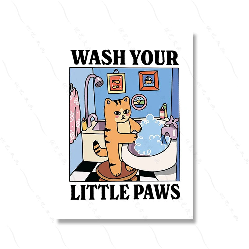 Cute & Adorable Wash Your Paws Kitty Wall Art Poster Decor for Living Room (Home)